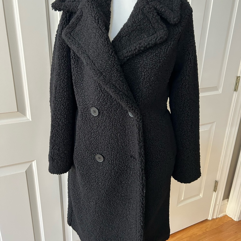NWOT Nine West Long Black Teddy Coat